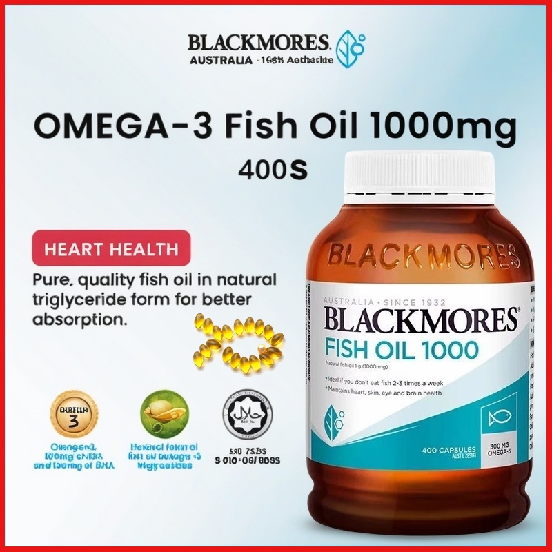 【ประสบการณ์:2027】Blackmores Fish Oil 400 Capsules DHA Omega-3 น้ํามันปลาแบล็คมอร์ส 400 แคปซูล DHA โอ