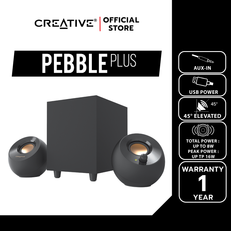 CREATIVE SPEAKER Pebble Plus Speaker 2.1 มาพร้อมกับซัพวูฟเฟอร์ ใช้พลังงานผ่านช่อง USB ลำโพง 2.1