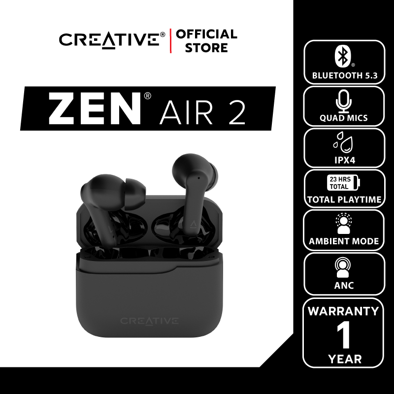 CREATIVE หูฟัง Zen Air 2  หูฟัง TWS น้ำหนักเบารองรับ Active Noise Cancellation ตัดเสียงรบกวนรอบข้าง
