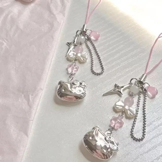 น่ารักสไตล์เกาหลี สายคล้องโทรศัพท์ลายคิตตี้สีชมพู ดีไซน์น่ารัก น่ารัก เชือกแขวนโทรศัพท์ Ccd เชือกคล้องโทรศัพท์มือ