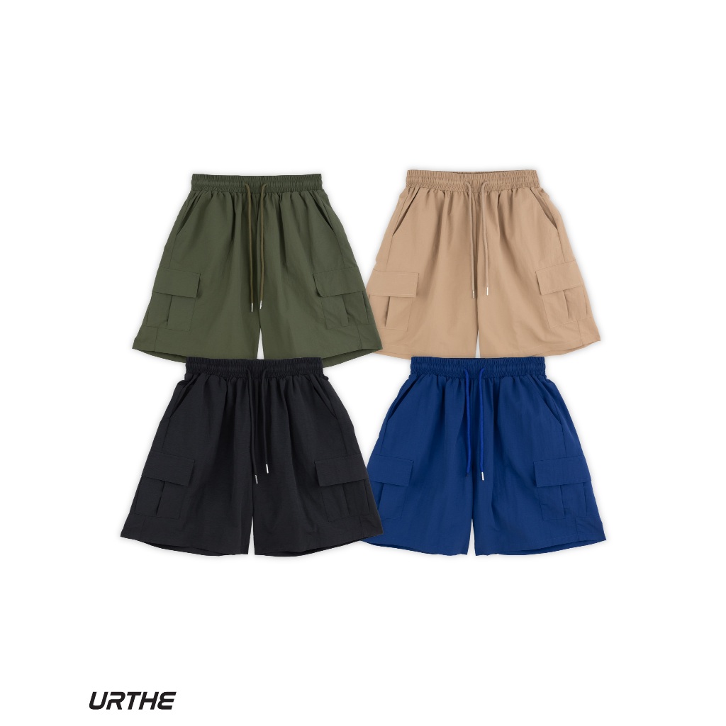 URTHE - กางเกงขาสั้น เอวยืด ปักโลโก้ รุ่น SUPER SHORTS