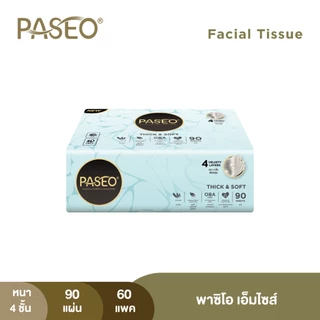 (ยกลัง 6 แพ็ค) PASEO พาซิโอ เอ็มไซส์ กระดาษเช็ดหน้า ขนาดกลาง หนา 4 ชั้น 90 แผ่น แพ็ค 10​ ห่อ (ทิชชู่ กระดาษทิชชู่) x 6