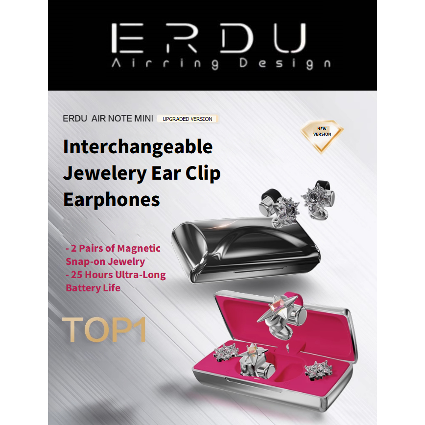 📦 Pre-Order 7-12 Days 🚚 ERDU Air Note Mini (New) - Wireless Bluetooth Earphones - Open-ear - Jewelry