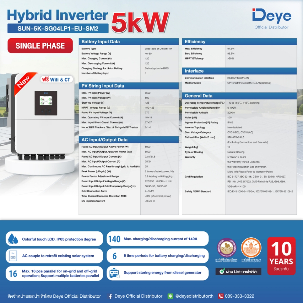DEYE Inverter อินวอเตอรื 5KW - 50KW ส่งฟรี