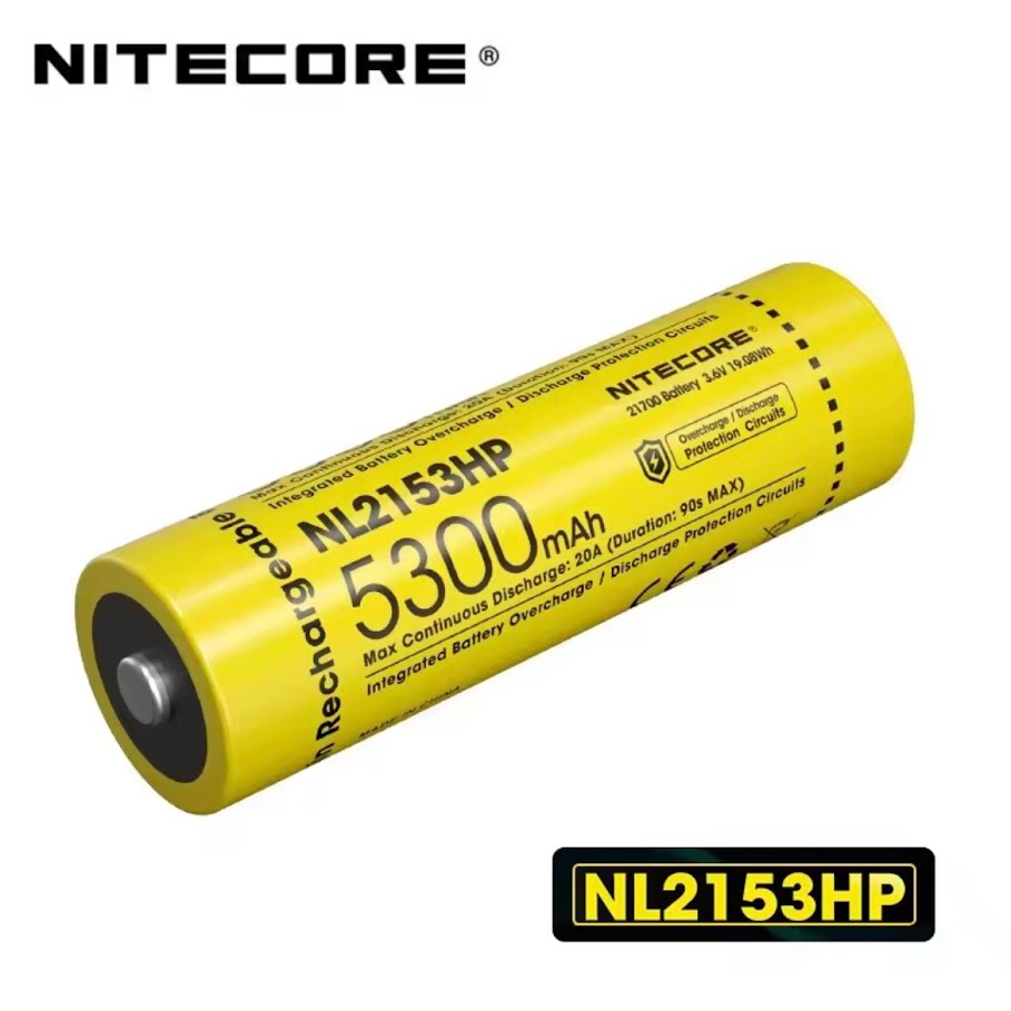 NITECORE ไฟฉาย NL2153HP 5300mAh 3.6V 21700 ท่อระบายน้ําสูงแบตเตอรี่ Li-Ion แบบชาร์จไฟได้สําหรับ MH12