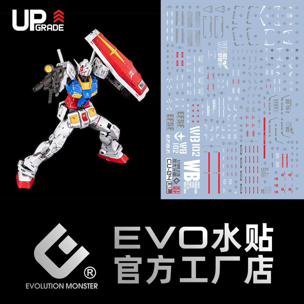 ดีคอลน้ำ DECAL EVO 1/100 RX-78-2 Ver 2.0 (FAT CAT) RGขยายสเกล เรืองแสงแบล็คไลท์