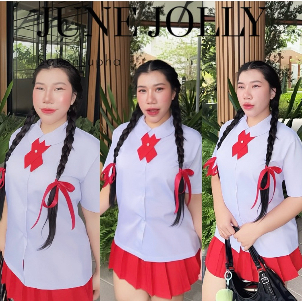 ชุดนักเรียนไทย  แบบสาวจีน พร้อมส่งในไทย