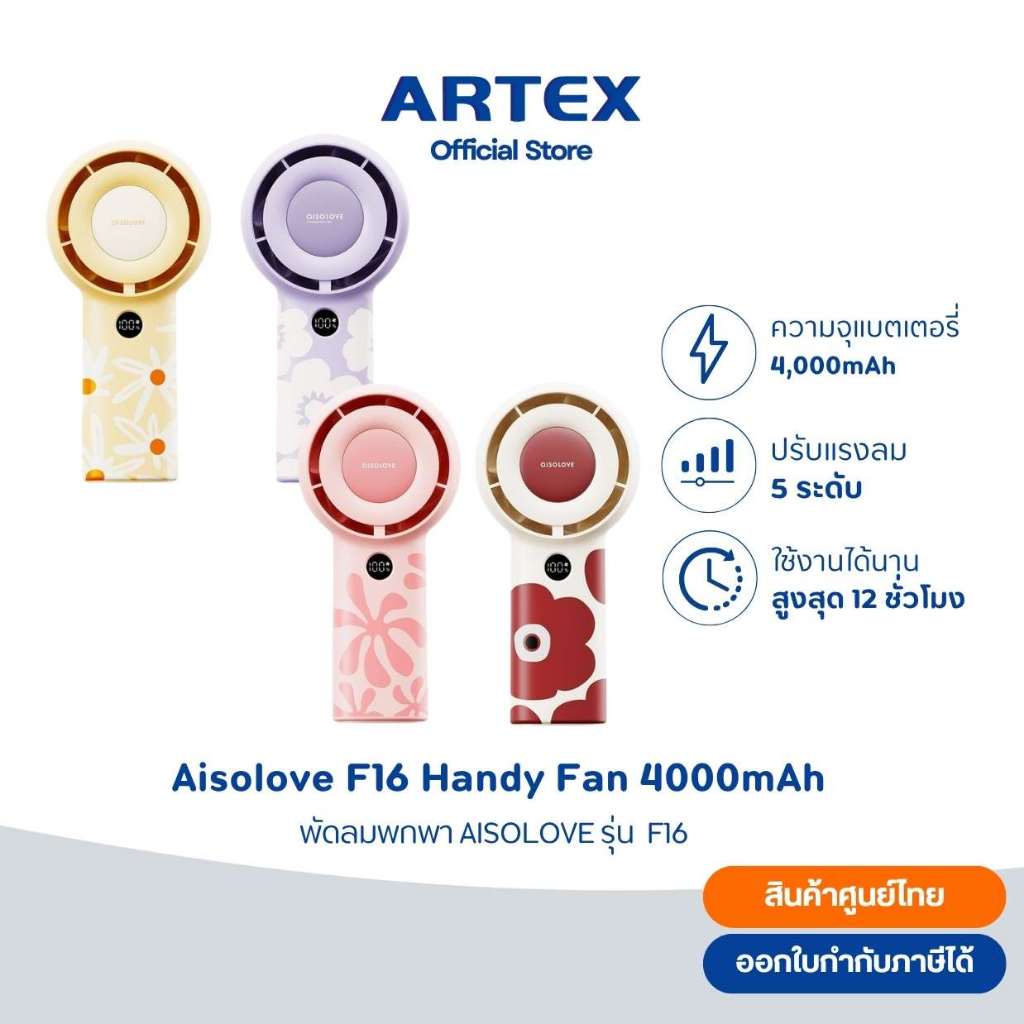 Aisolove F16 พัดลมพกพา Turbo แบต 4000mAh Type-C พัดลมมือถือไร้สาย พัดลมมินิ สำหรับเดินทาง