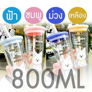 แก้วน้ำ 800ML แก้วน้ำพกพา แก้วน้ำมีฝาปิด พร้อมหลอด