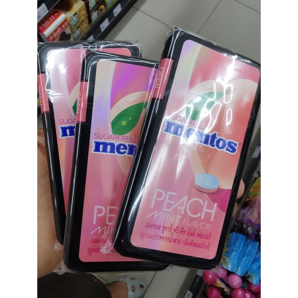 Mentos Peach Mint Flavor sugarfree 21g ลูกอม เมนทอสรสพีชมิ้น/ grape mint ไม่มีน้ำตาล หอม สดชื่น อร่อย ดับกลิ่นปาก