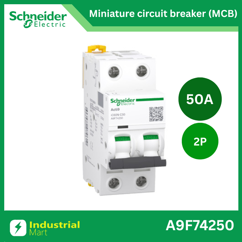 Schneider A9F74250 MCB Acti9 iC60N C-Curve,400VAC,2P 50A 10kA