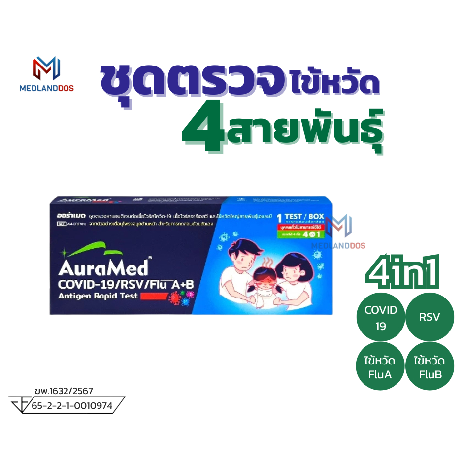 ชุดตรวจ ไข้หวัดใหญ่ Auramed ออรส 4in1  ATK ตรวจหา Influ A , Influ B , เชื้อ RSV และ Covid-19
