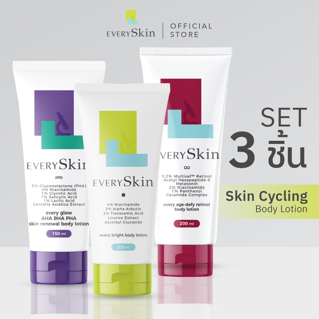 [เช็ทโลชั่น Skin Cycling] EverySkin Every Bright +  Every Glow AHA BHA PHA + Every Age-Defy Retinol 