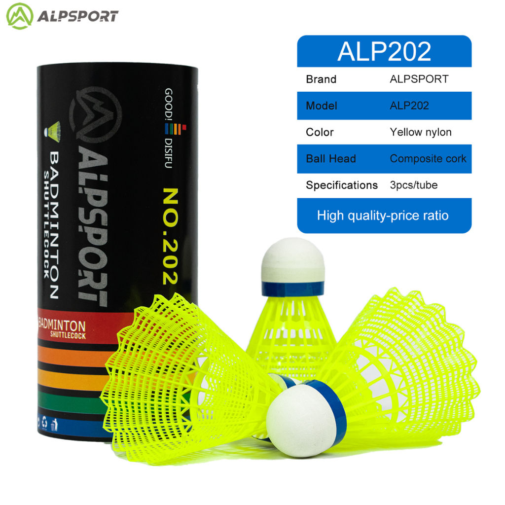 ALPSPORT 202 ไม้แบดมินตันไนลอน 3 ไม้/1 ถัง สีเหลืองสดใส ดีไซน์ดั้งเดิม จัดส่งจากประเทศไทย Badminton