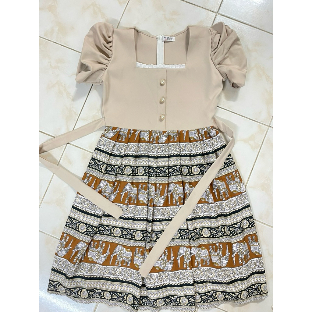 เดรสกระโปรงลายช้าง ป้าย m shop *มือ2 size s m