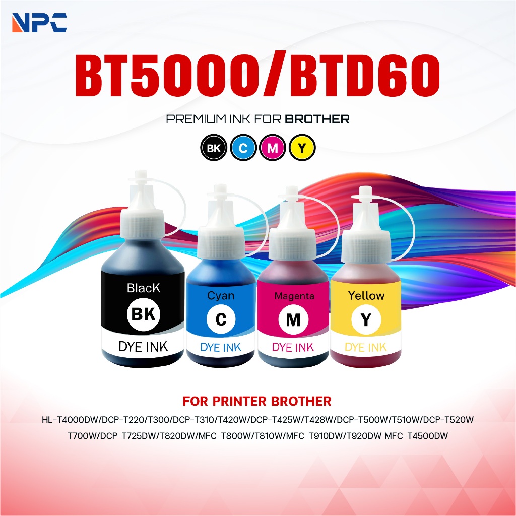 Brother Refill/หมึกน้ำพิมพ์ INK/BT5000/BTD60/5000/60/BK/C/M/Y ใช้กับเครื่องปริ้น HL-T4000DW/DCP-T220
