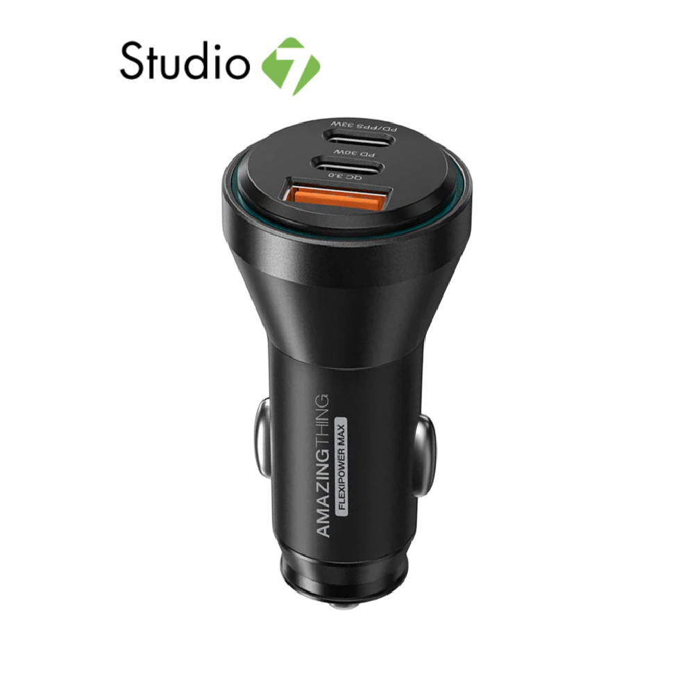 ที่ชาร์จแบตในรถ AMAZINGthing Car Charger 1 USB-A / 2 USB-C (PD63W) LED Light Black by Studio7