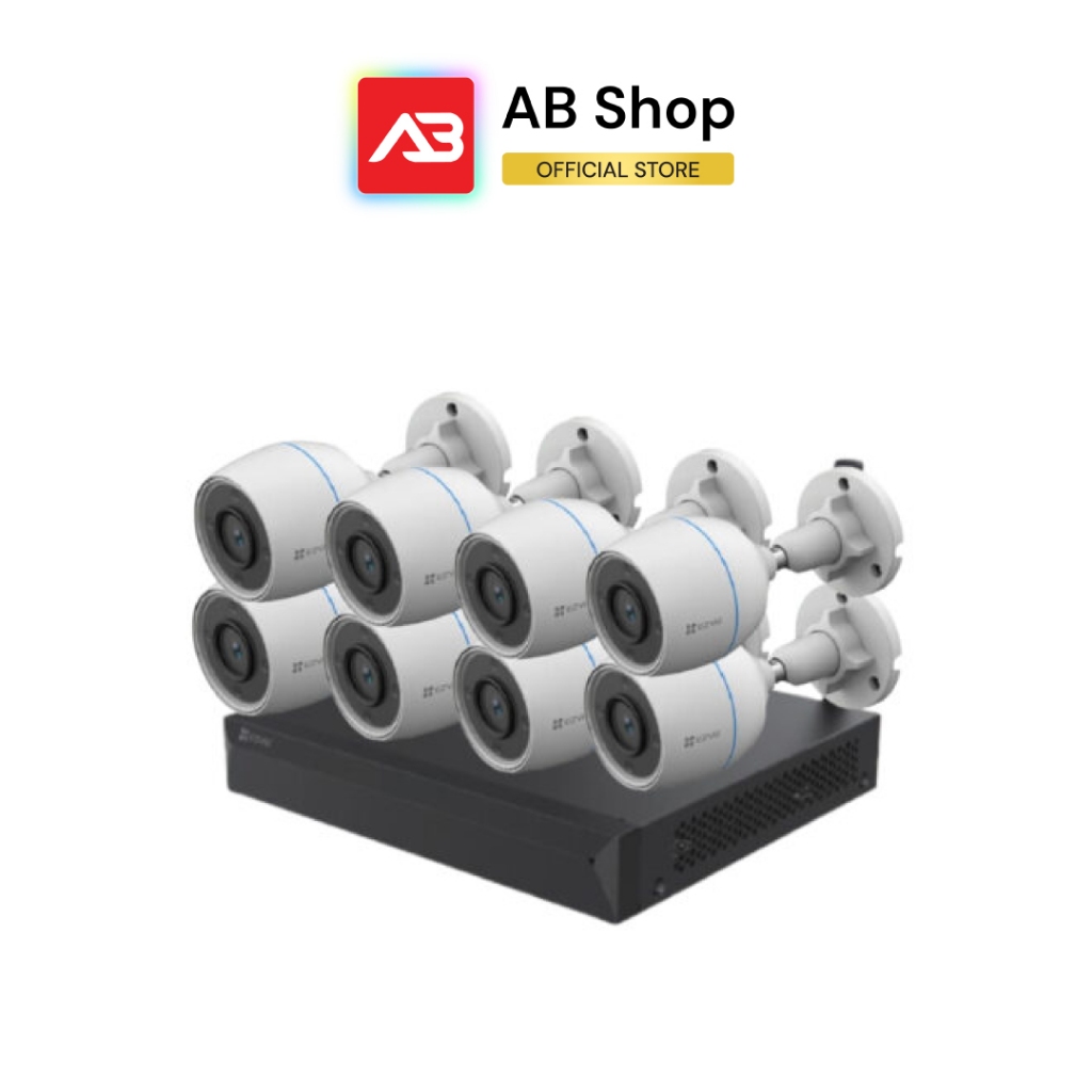 EZVIZ ชุดกล้องวงจรปิด WIFI 8 ตัว 2 ล้านพิกเซล รุ่น H3c Color (2MP) + CS-X5S-R100-8W (ภาพสี 24 ชั่วโม