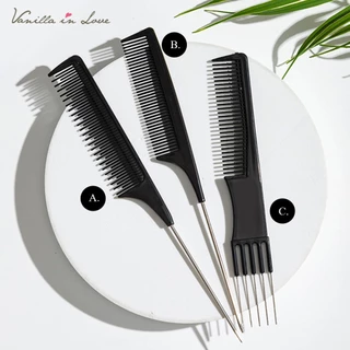 HB28 หวีแบ่งผม ปลายสแตนเลส หวีจัดแต่งทรงผม หวีช่างทำผม หวีเกล้าผม FINE TOOTH TAIL COMB