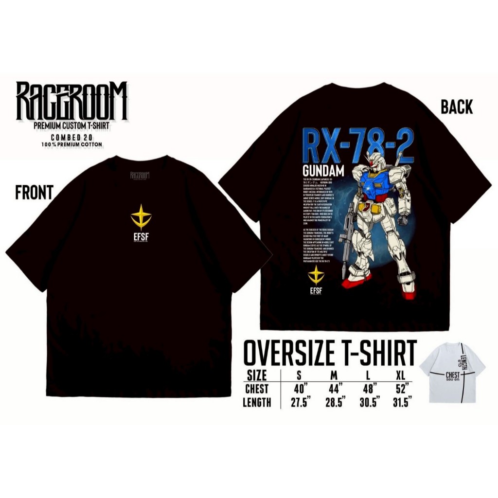 RaceRoom เสื้อยืดทรง Oversize ผ้า Cotton 100% เบอร์ 20 ไม่ยืด ไม่ย้วย ลาย GUNDAM-RX-78 / D03/D04