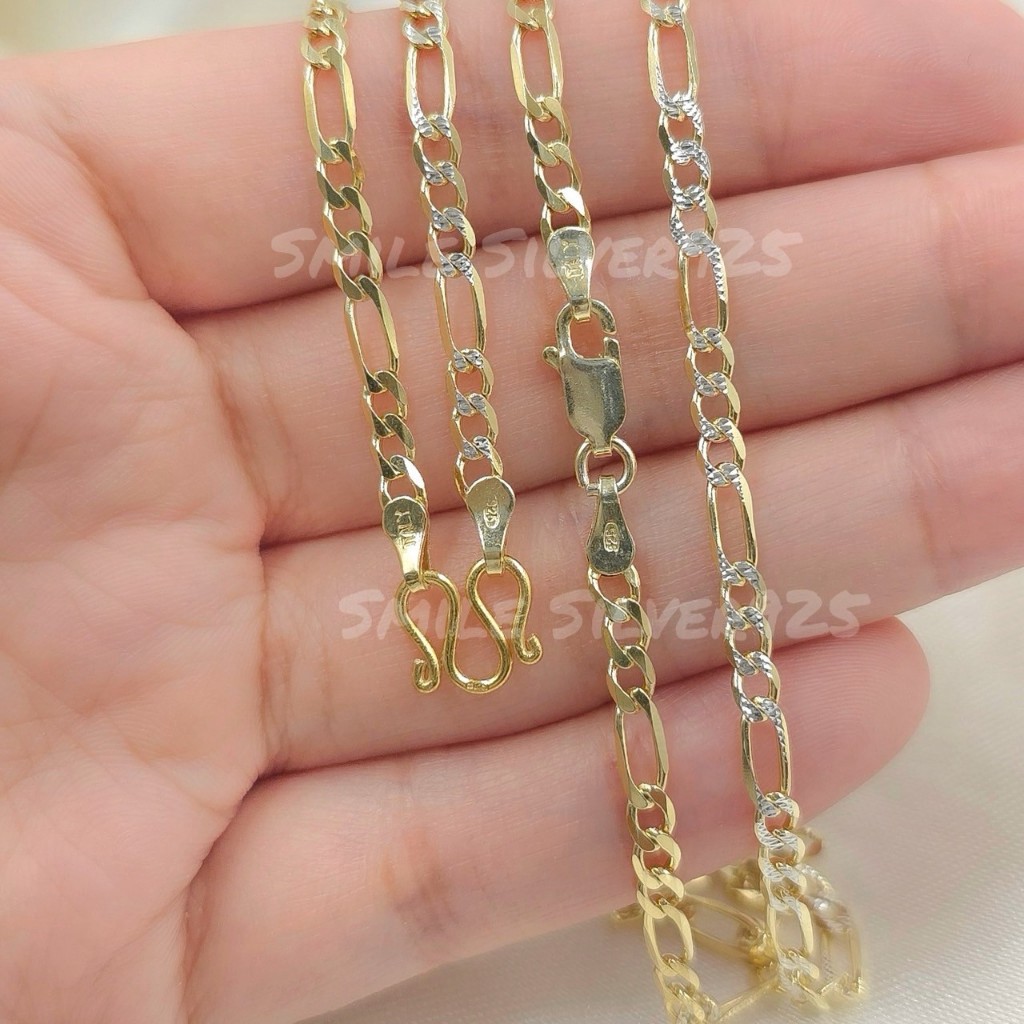 ส85 สร้อยคอ ลายFigaro 3x1mm. เงินแท้92.5%Italyชุบ2กษัตริย์