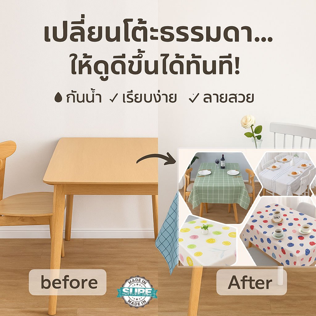 ผ้าปูโต๊ะกันน้ำมินิมอล PEVA สไตล์เรียบง่าย ลายตารางสุดชิค เหมาะกับทุกมุมบ้าน เพิ่มความลงตัวให้ห้องคุณ