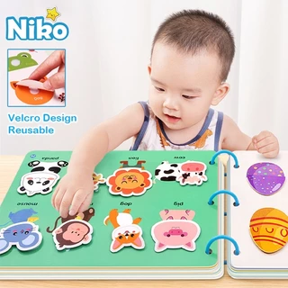 NIKO สมุดสติกเกอร์ไม้ | สมุดยุ่งๆ Busy Book | ของเล่น Montessori | ของขวัญเด็กเล็ก 2-5 ขว