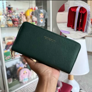 ฟรีธูป แผ่นทองกระเป๋าสตางค์ใบยาว2ซิป ซับในสีแดง ใส่มือถือได้