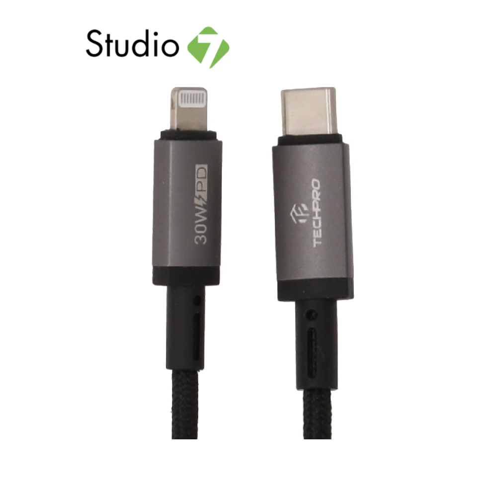 สายชาร์จ TECHPRO USB-C to Lightning Cable 30W 1M. Titanlink Black (TP-C07) by Studio 7