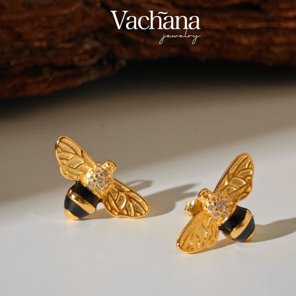 Vachana - Queen Bee 18K Gold Plated Sterling Silver 925 Earrings