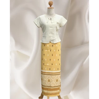เสื้อพื้นเมือง ผ้าฝ้าย โบว์กระดิ่ง (สีครีม)