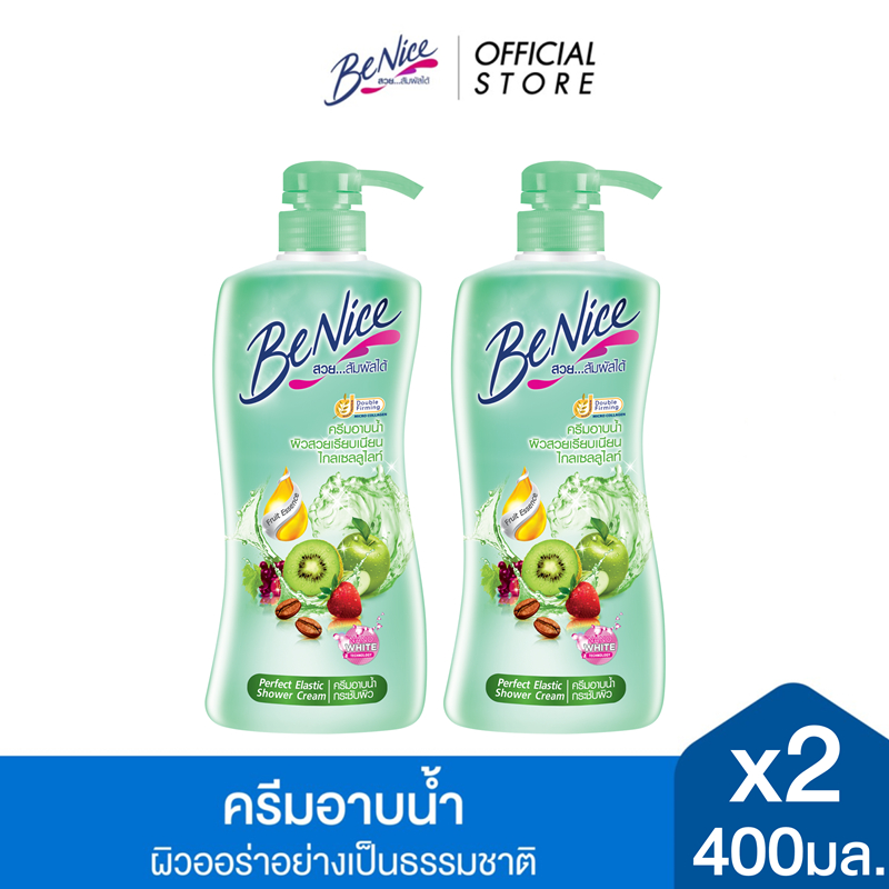[แพ็ค2] BeNice บีไนซ์ ผลิตภัณฑ์ครีมอาบน้ำ สูตรกระชับผิว 400 มล. x2, สีเขียว, ผิวสวยเรียบเนียน