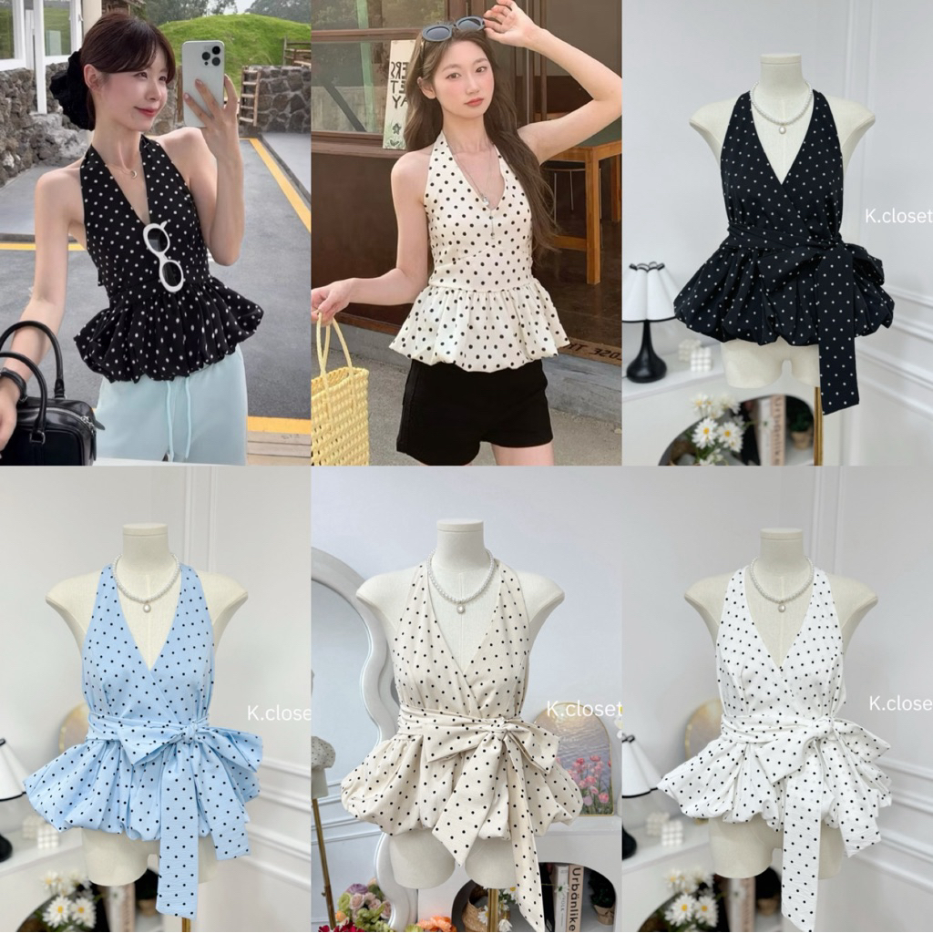 เสื้อคล้องคอลาย Polka Dot  เสื้อคล้องคอบอลลูนลายจุด งานน่ารักมาก