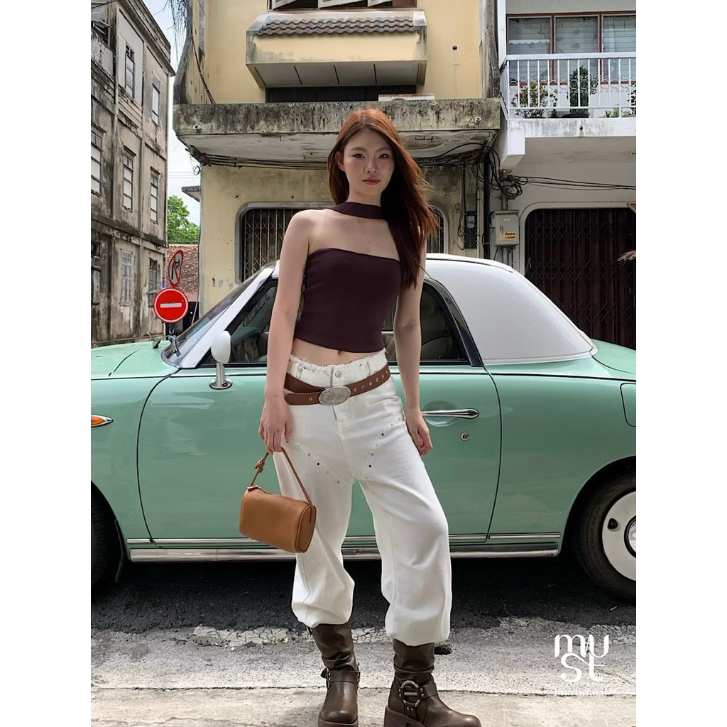 (มือ1) MUSTNIMAL | AIRA top เสื้อเกาะอกคล้องคอ  TP064