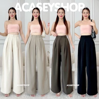 Acasey กางเกงขายาวผู้หญิง ขากระบอกใหญ่ จีบทวิส เก็บพุงเก็บต้นขา มีกิมมิกกระเป๋าหลัง ไซส์ S - XL