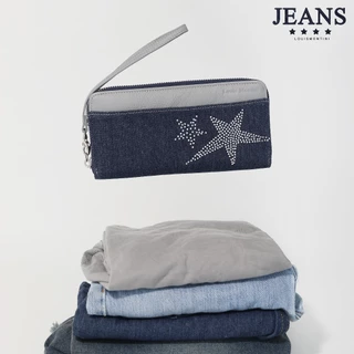 Louis Montini (Jeans) กระเป๋าสตางค์ผ้ายีนส์ ซิปรอบ ปะหนังแท้ด้านหน้า Women's wallet WL32