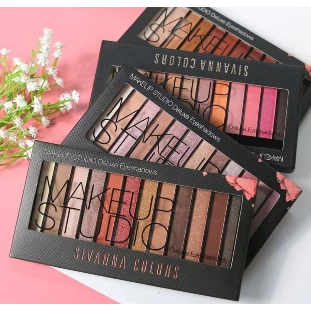 พาเลทอายแชโดว์ 12 เฉดสี เนื้อแมทและเนื้อชิมเมอร์ Sivanna Colors Makeup Studio Deluxe Eyeshadows.
