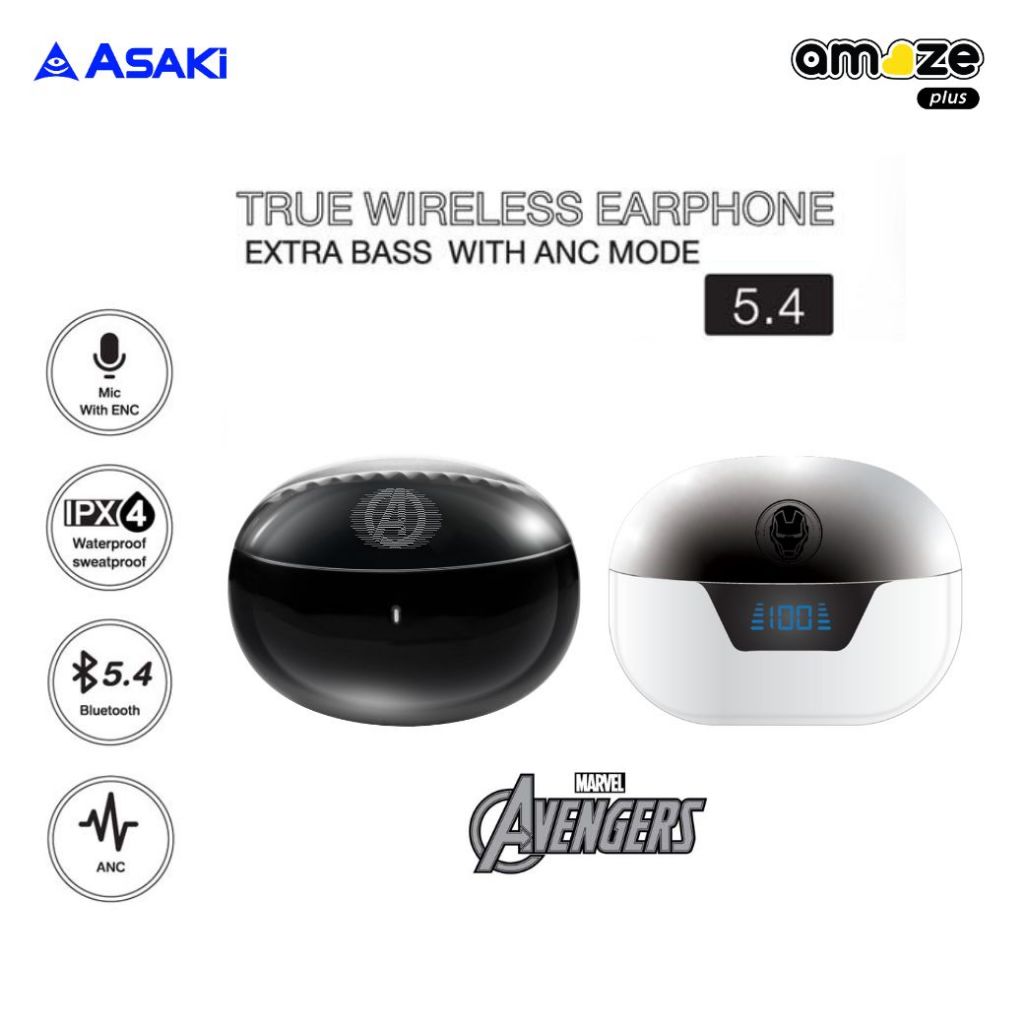 [Asaki] หูฟังบลูทูธ ไร้สาย Avenger Marve ตัดเสียงรบกวน TWS Earphone Bluetooth 5.4 | ลายลิขสิทธิ์แท้ 