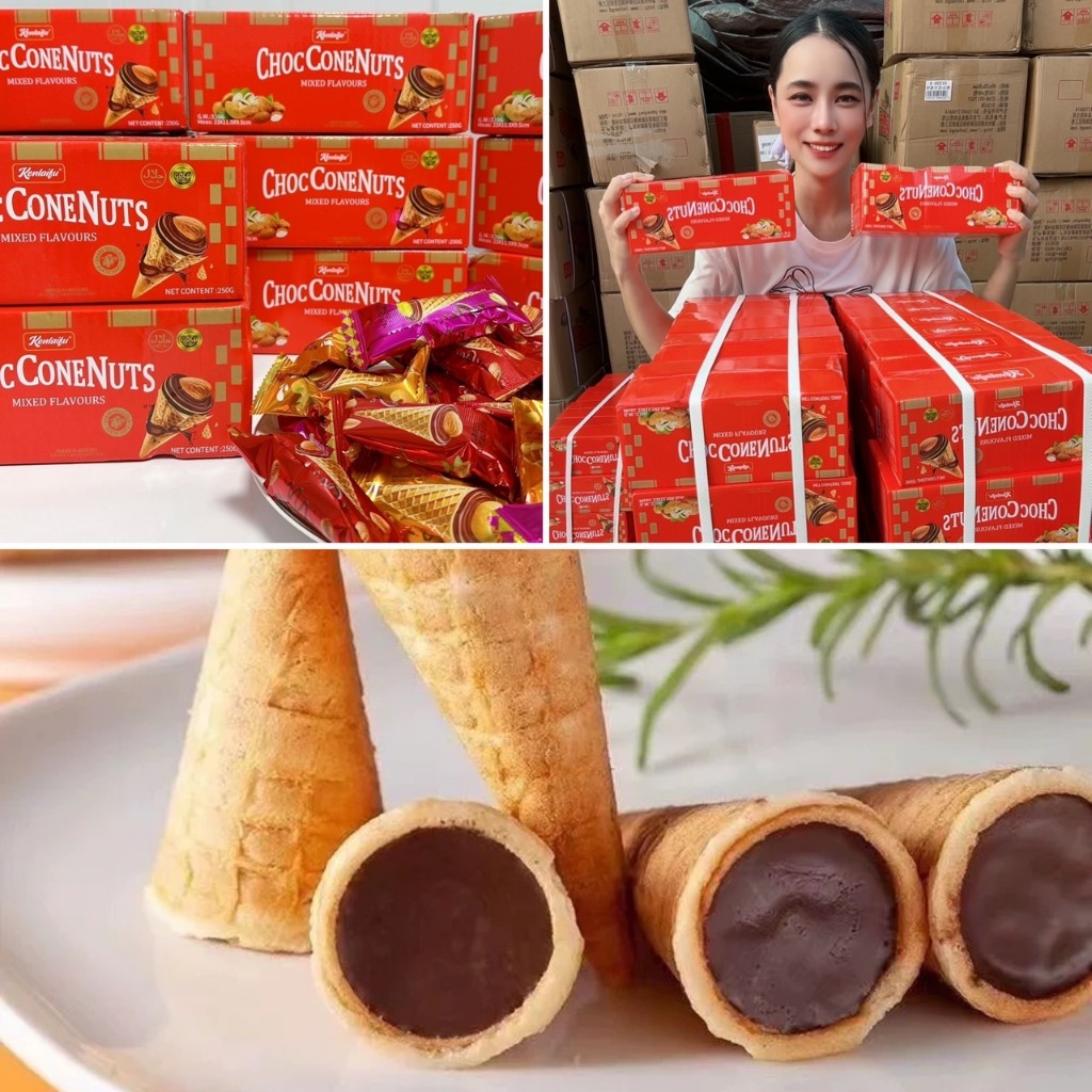 Choc Cone Nuts โคนช็อกโกแลตกรอบ ไส้แน่น! 3 รสพรีเมียม อัลมอนด์ / พิสตาชิโอ / เม็ดมะม่วง ขายส่ง (ยกลัง 16 กล่อง พร้อมส่ง)