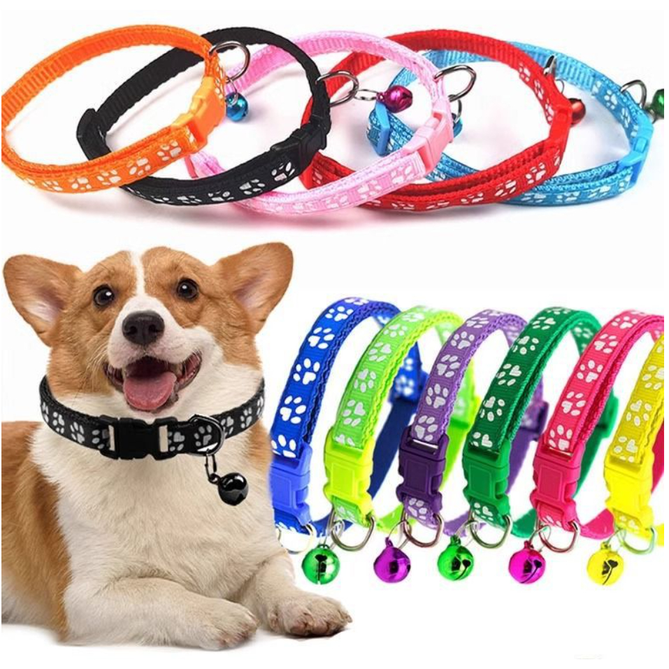 MG-137 ปลอกคอสัตว์เลี้ยง รุ่น Bell Collar ลายอุ้งเท้าแฟชั่น สำหรับหมาและแมว มีให้เลือก 12 สี ปรับขนาดได้ตามต้องการ