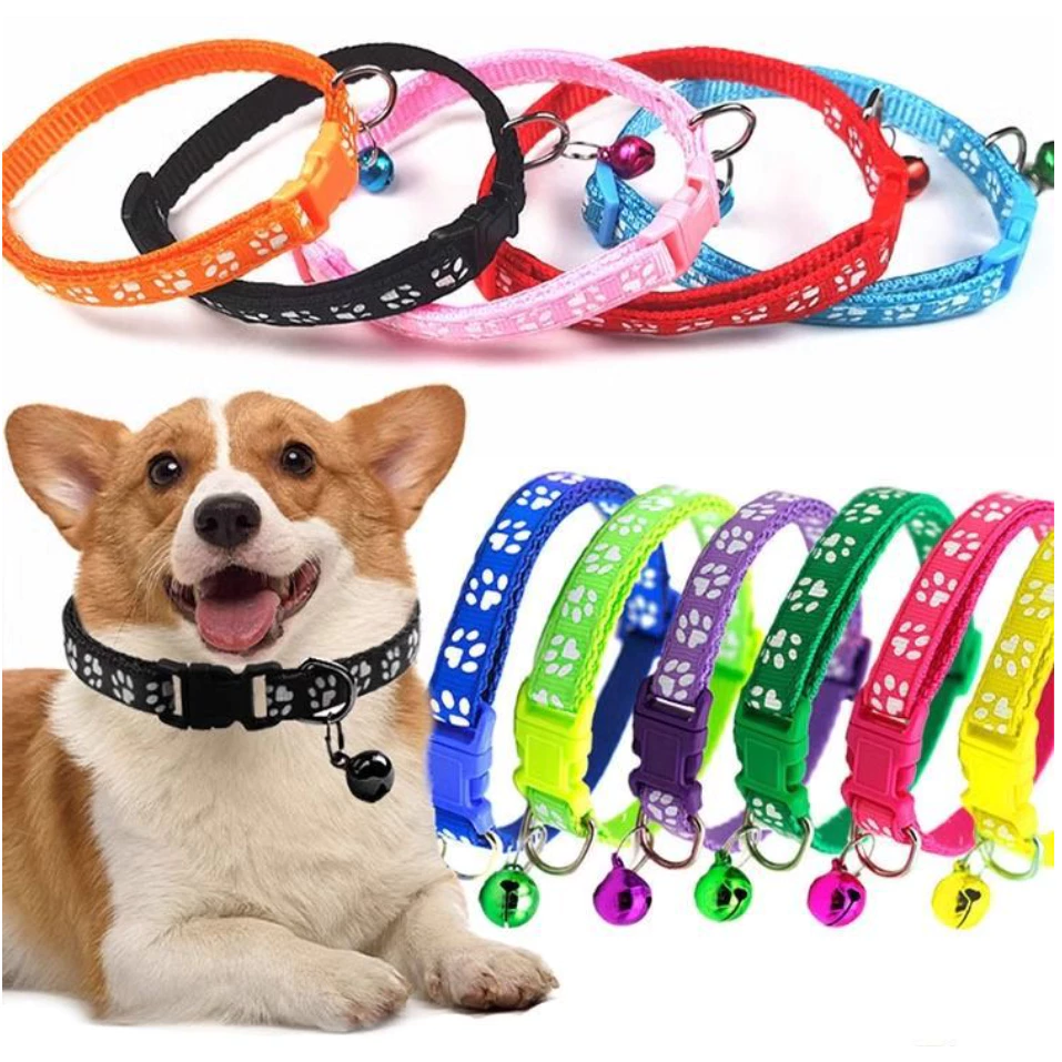 MG-137 ปลอกคอสัตว์เลี้ยง รุ่น Bell Collar ลายอุ้งเท้าแฟชั่น สำหรับหมาและแมว มีให้เลือก 12 สี ปรับขนาดได้ตามต้องการ