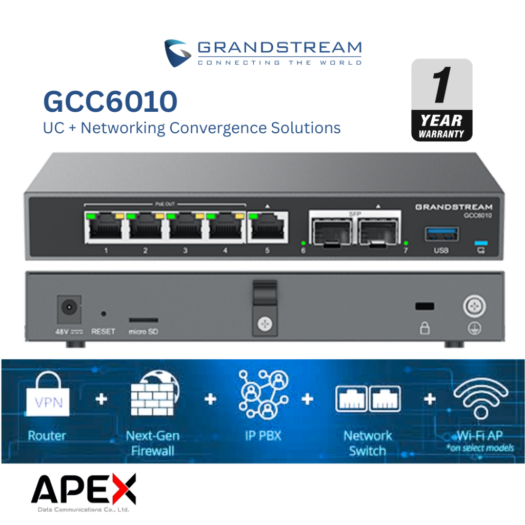 [พร้อมส่งในไทย] Grandstream GCC6010 IPPBX + Ffirewall + VPN Router +2 x 2.5 Gb, 5 x GigE