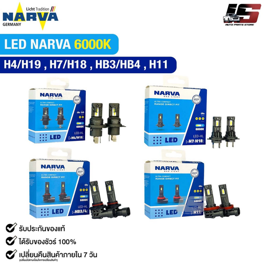 หลอดไฟหน้ารถยนต์ NARVA 6000K LED H4/H19 , H7/H18 , HB3/HB4 , H11 รุ่น Range Direct Fit