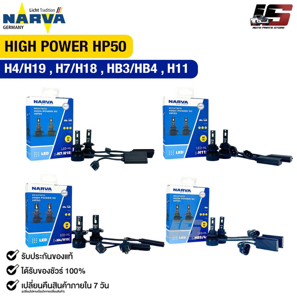หลอดไฟหน้ารถยนต์ NARVA  6500K LED H4/H19 , H7/H18 , HB3/HB4 , H11 รุ่น NARVA HIGH POWER HP50