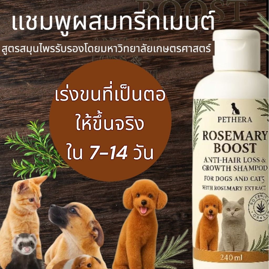 แชมพูโรสแมรี่ สูตรเร่งขนยาว Pethera ลดขนร่วง,แก้Blackskin กระตุ้นรากขนสุนัขและแมว ออร์แกนิกแท้ ปลอดภัยแม้ผิวแพ้ง่าย