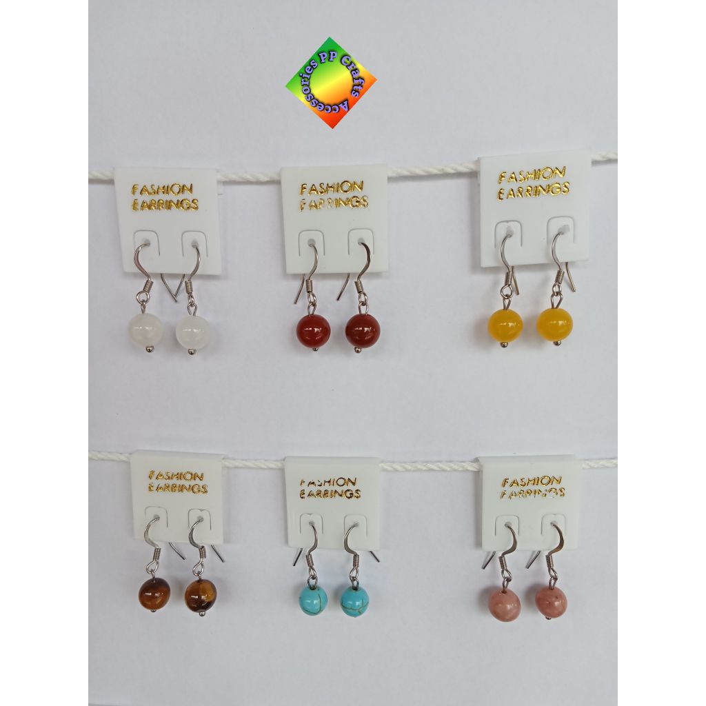 ต่างหูหินนำโชค  earring  stone  ต่างหูตะขอสแตนเลส Stainless  Steel  crafts  งานทำมือ งานไทยทำเอง