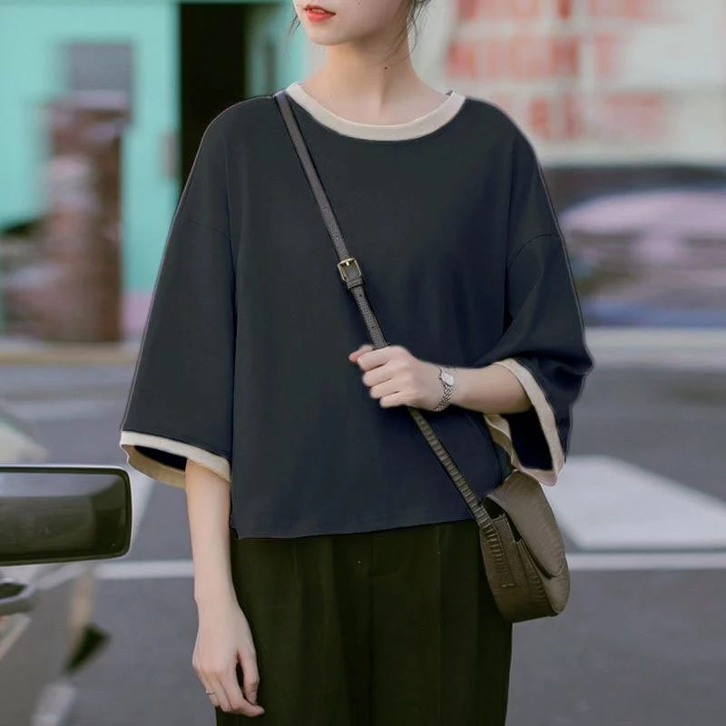 เสื้อครอปสาวอวบอ้วนไซส์ใหญ่ สีพื้น oversize เสื้อผ้าแฟชั่นวัยรุ่นน่ารัก เสื้อยืดสวยๆผู้หญิงฤดูร้อนใหม่ แขนห้าส่วน สีทู thumbnail 6