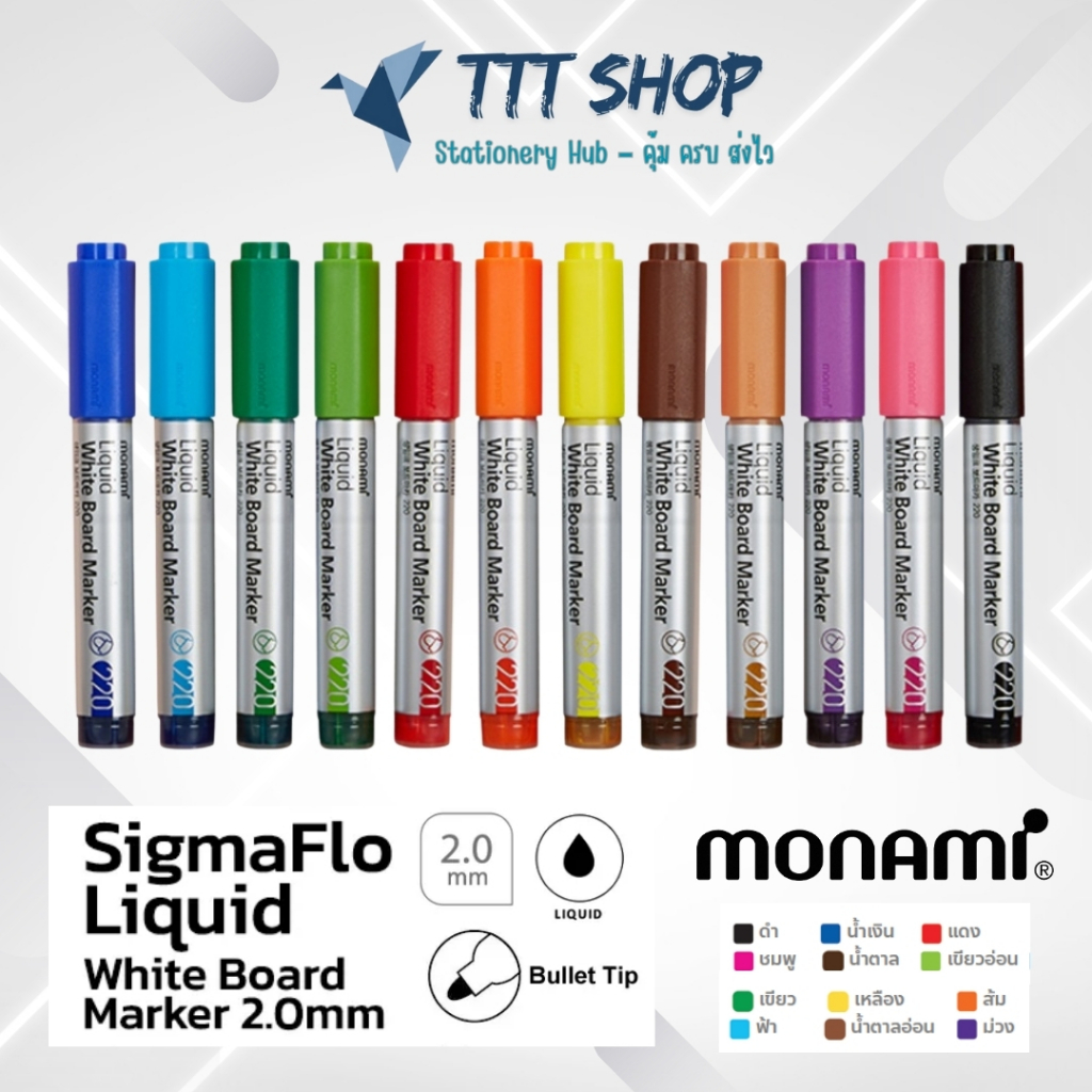 Monami SigmaFlo Liquid White Board Marker 2.0 มม. | ปากกาไวท์บอร์ด หมึก Alcohol-Based ด้ามกลม เขียนลื่น น้ำหมึกไม่แห้ง