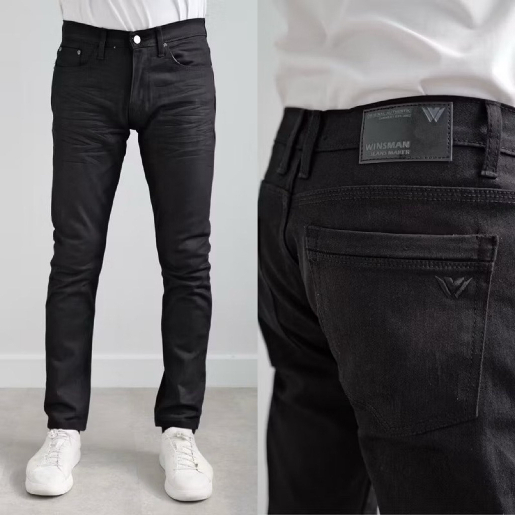 WINSMAN กางเกงยีนส์ขายาวทรงSlim-fit ผ้ายีนส์ยืดSpandex2% ผ้านิ่ม ใส่สบาย ยับหน้า เป้าซิปล็อกทองเหลือง