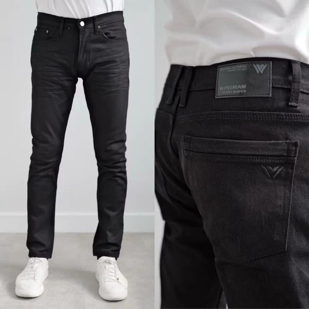 WINSMAN กางเกงยีนส์ขายาวทรงSlim-fit ผ้ายีนส์ยืดSpandex2% ผ้านิ่ม ใส่สบาย ยับหน้า เป้าซิปล็อกทองเหลือง